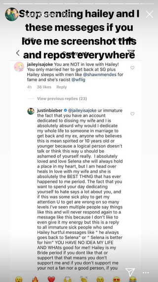 Justin Bieber membela Hailey Baldwin dari serangan haters (dok. Instagram)
