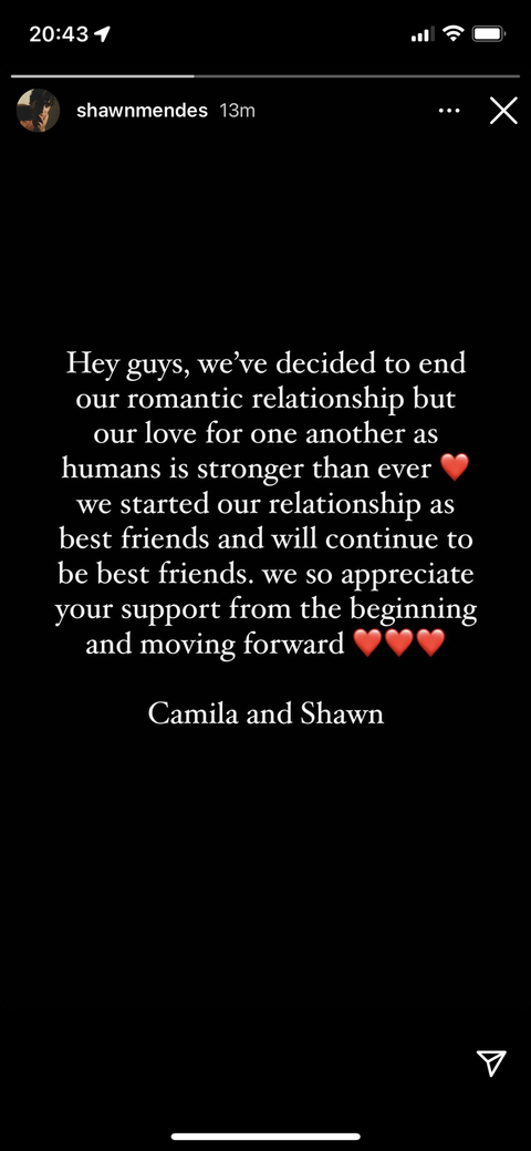 shawn mendes and camila cabello's breakup statements