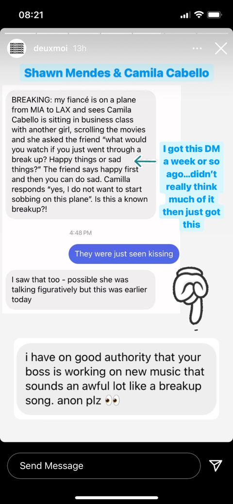 The Camila Cabello breakup rumor sparking post on DeuxMoi the camila cabello breakup rumor sparking post on deuxmoi