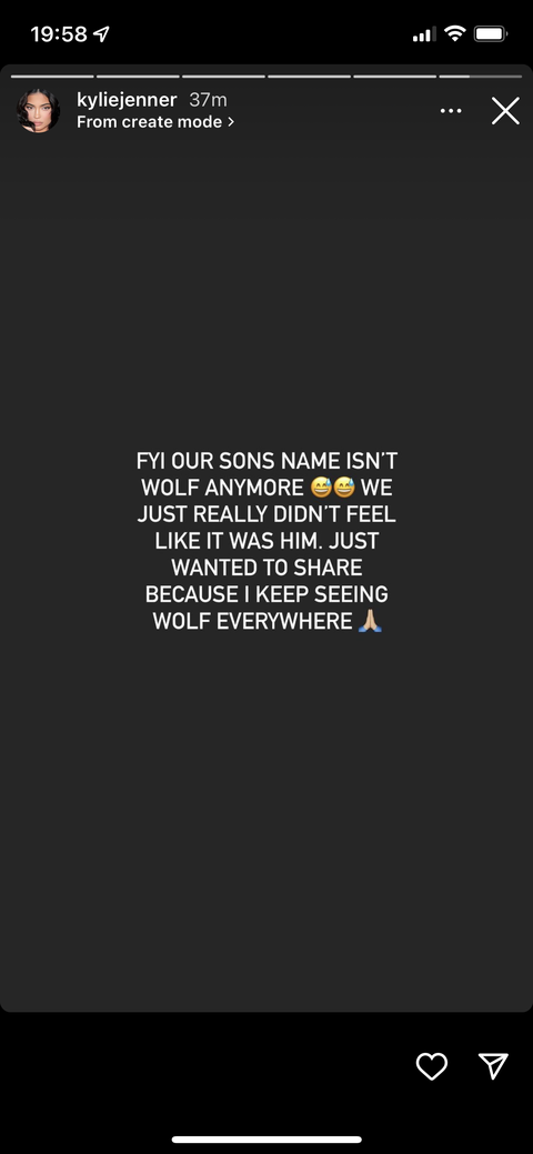kylie jenner announced that she changed the wolf's name