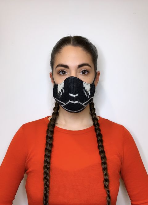 indigenous designer korina emmerich modeling a face mask