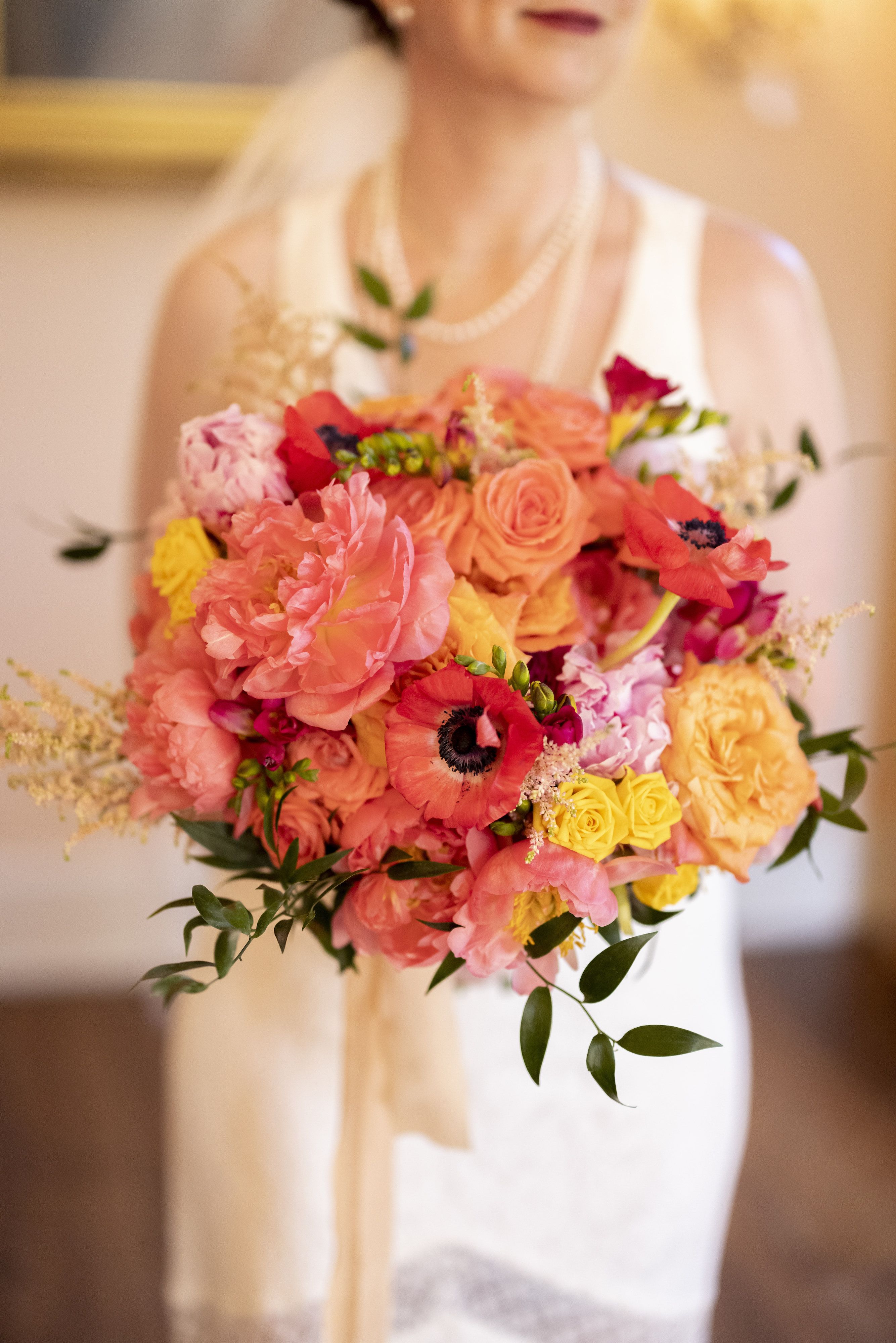 8" Wedding Bouquet Pick Ribbon Color Orange Artificial Open Rose Bouquet 