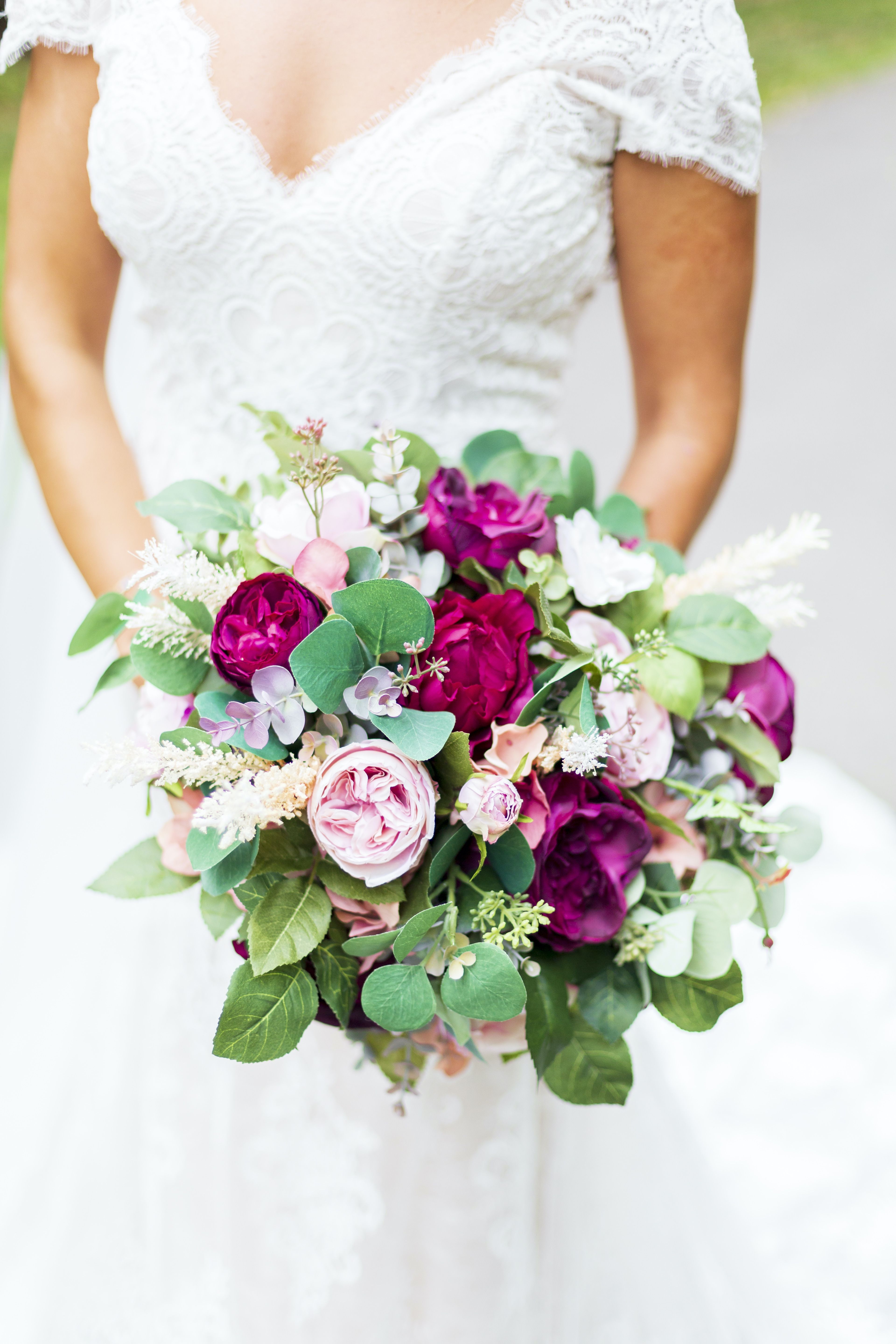 17 piece package Wedding Bouquets Bridal Silk Flower PEACH EGGPLANT ORCHID BLUSH 