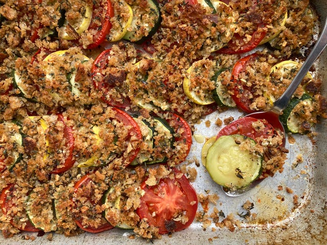 Zucchini & Squash Casserole zucchini squash casserole with garlic parm breadcrumbs