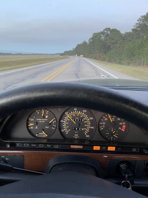 view ahead down the road from 1990 benz 300