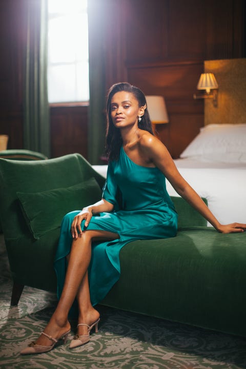 Fashion model, Shoulder, Beauty, Photo shoot, Fashion, Model, Leg, Dress, Turquoise, Sitting, 