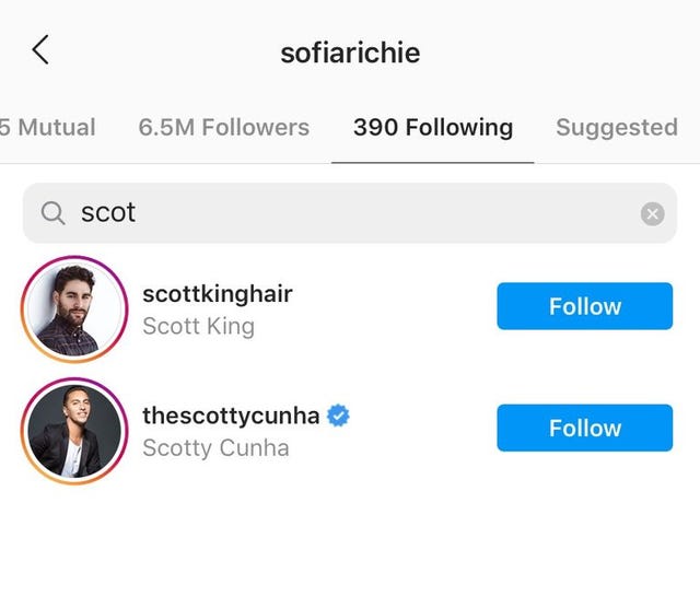 sofia riche ne suit pas scott sur instagram