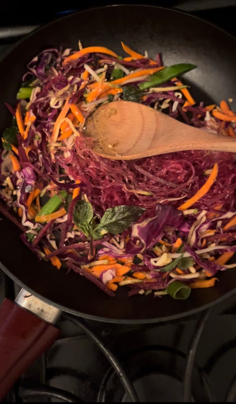 rainbow pad thai bowl sakara in a pan