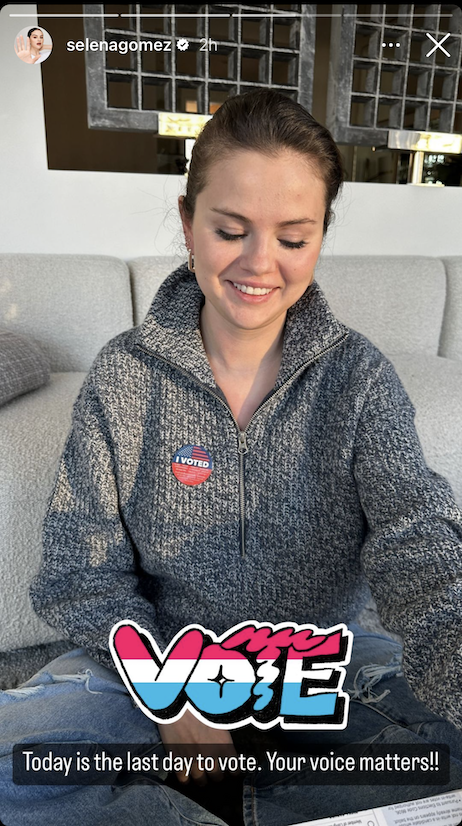 selena gomez with an i voted sticker on