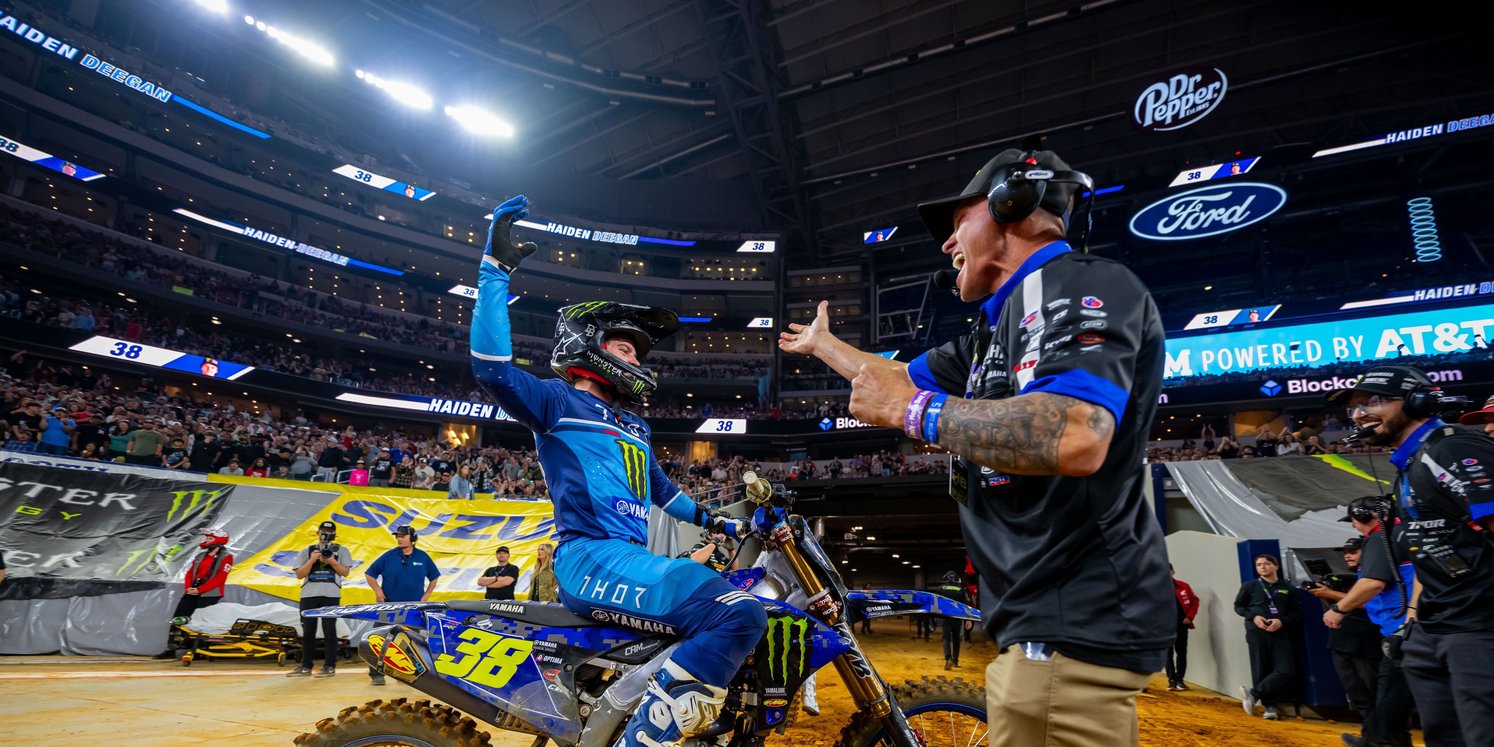 Haiden Deegan Wins First Supercross Race and 'Ghost Rides' His Bike
