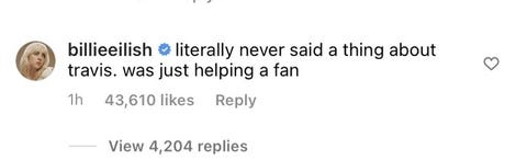 billie's instagram comment