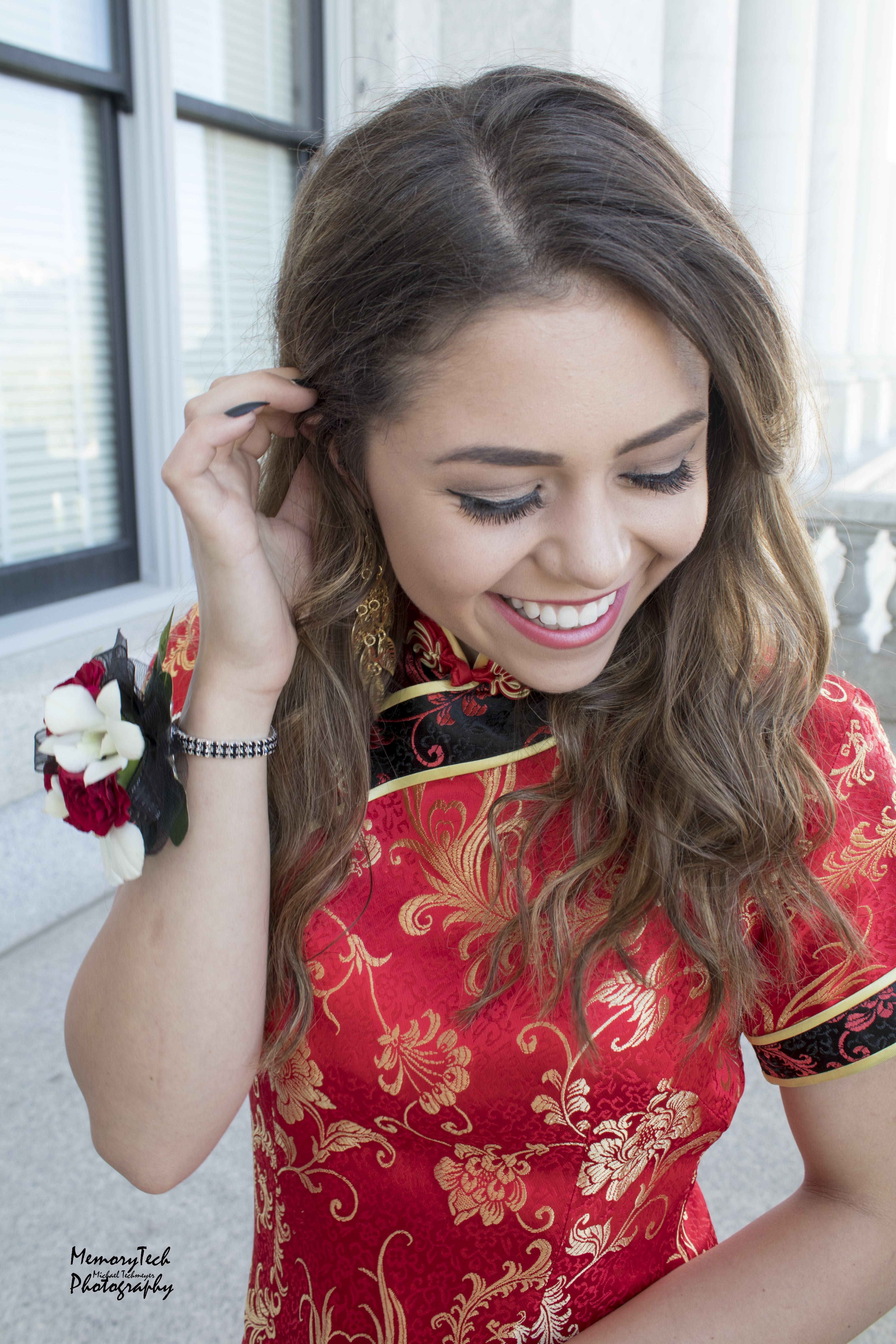 girl wears chinese prom dress