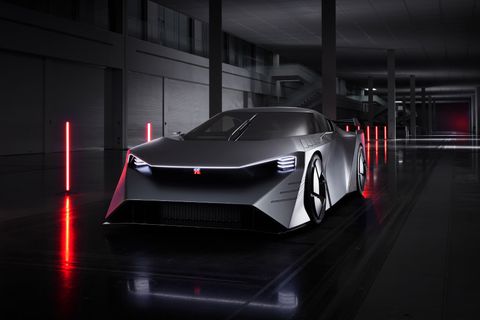 nissan hyper force sports car concept parked in a garage