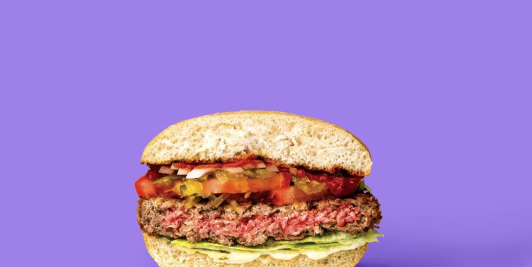 Impossible burger patty cut in half
