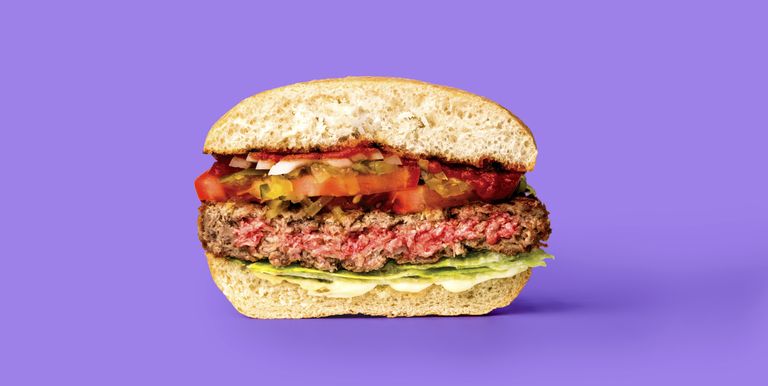 Impossible burger patty cut in half