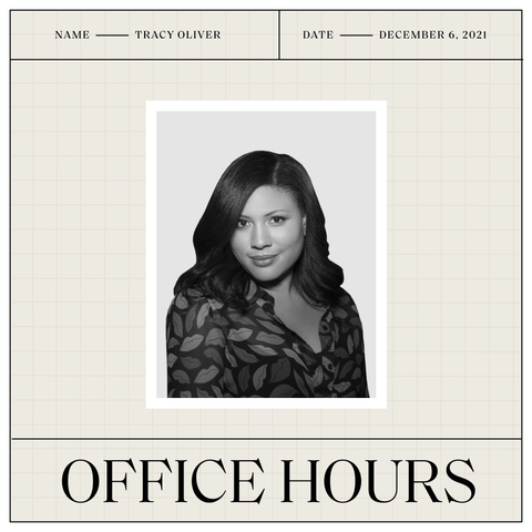 un graphique qui dit le nom de tracy oliver date du 6 décembre 2021 heures de bureau avec une photo de tracy en noir et blanc
