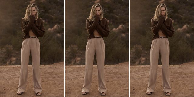 a model wears the favorite daughter favorite pant with a trouser to illustrate a favorite pant review 2022
