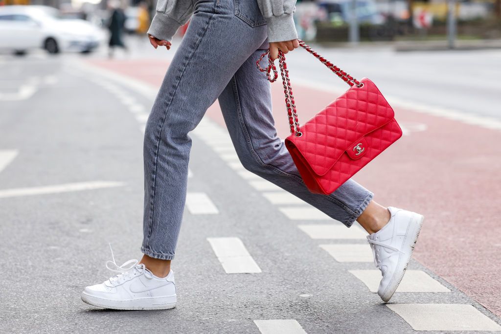 white sneakers walking