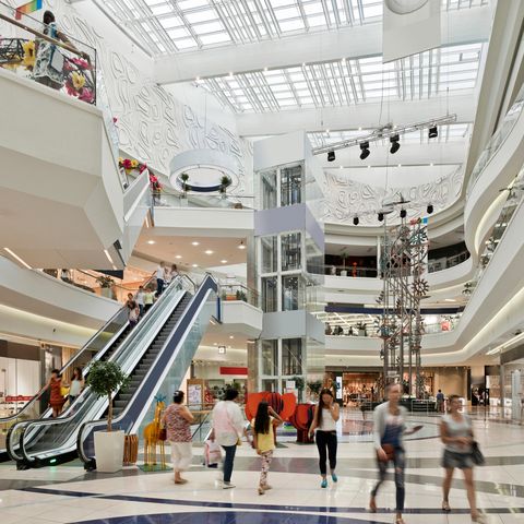 inside a large shopping mall