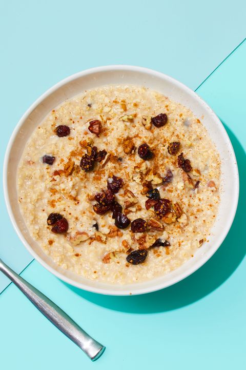 easy instant oatmeal with cranberries and pecans in a bowl