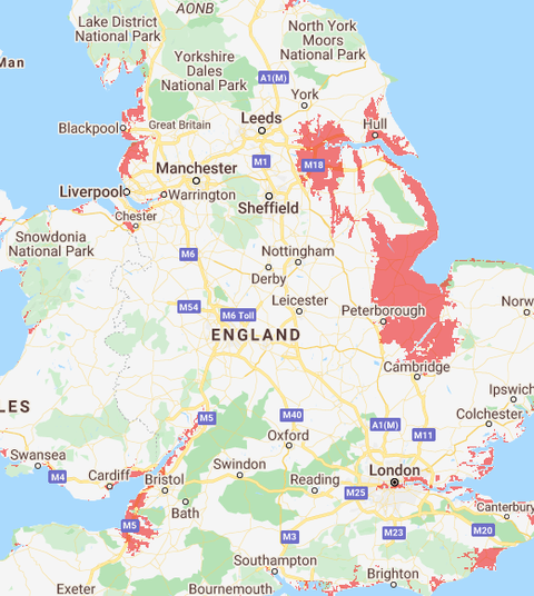 Sea Level Rise Map Uk Interactive Map Shows Uk Areas That Will Be Underwater If Sea Levels Keep  Rising