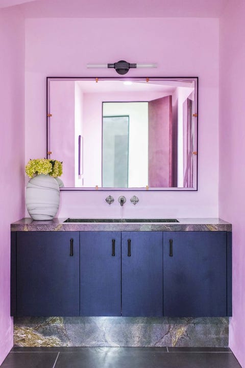 bathroom with pink lights