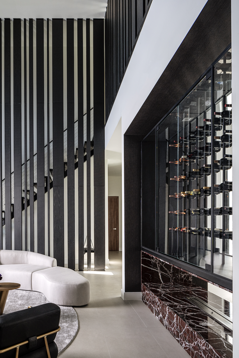 wine wall in living room