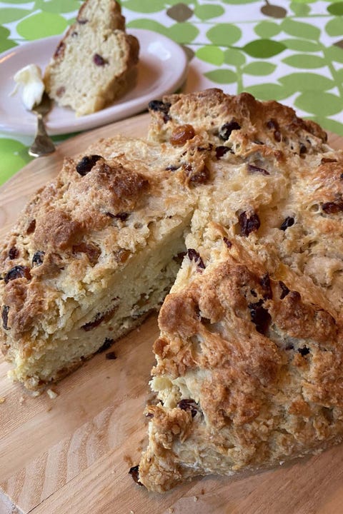 irish soda bread on wood board