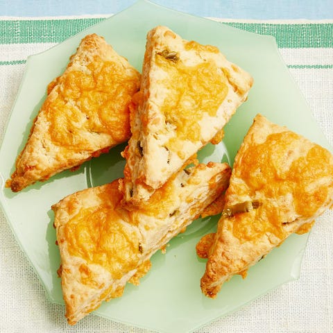 jalapeno cheddar scones on light green plate