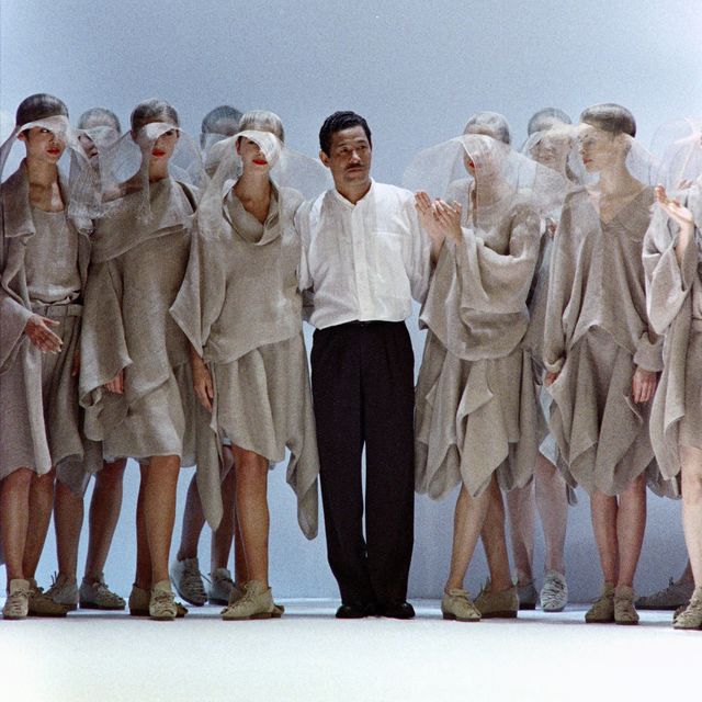 japanese fashion designer issey miyake c and his models acknowledge the audience at the end of the spring summer 1988 89 ready to wear fashion presentation on november 11, 1987 in tokyo photo by naohiro kimura  afp photo by naohiro kimuraafp via getty images