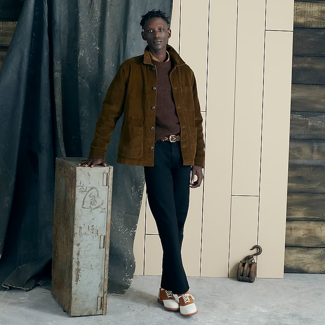 model in chore coat