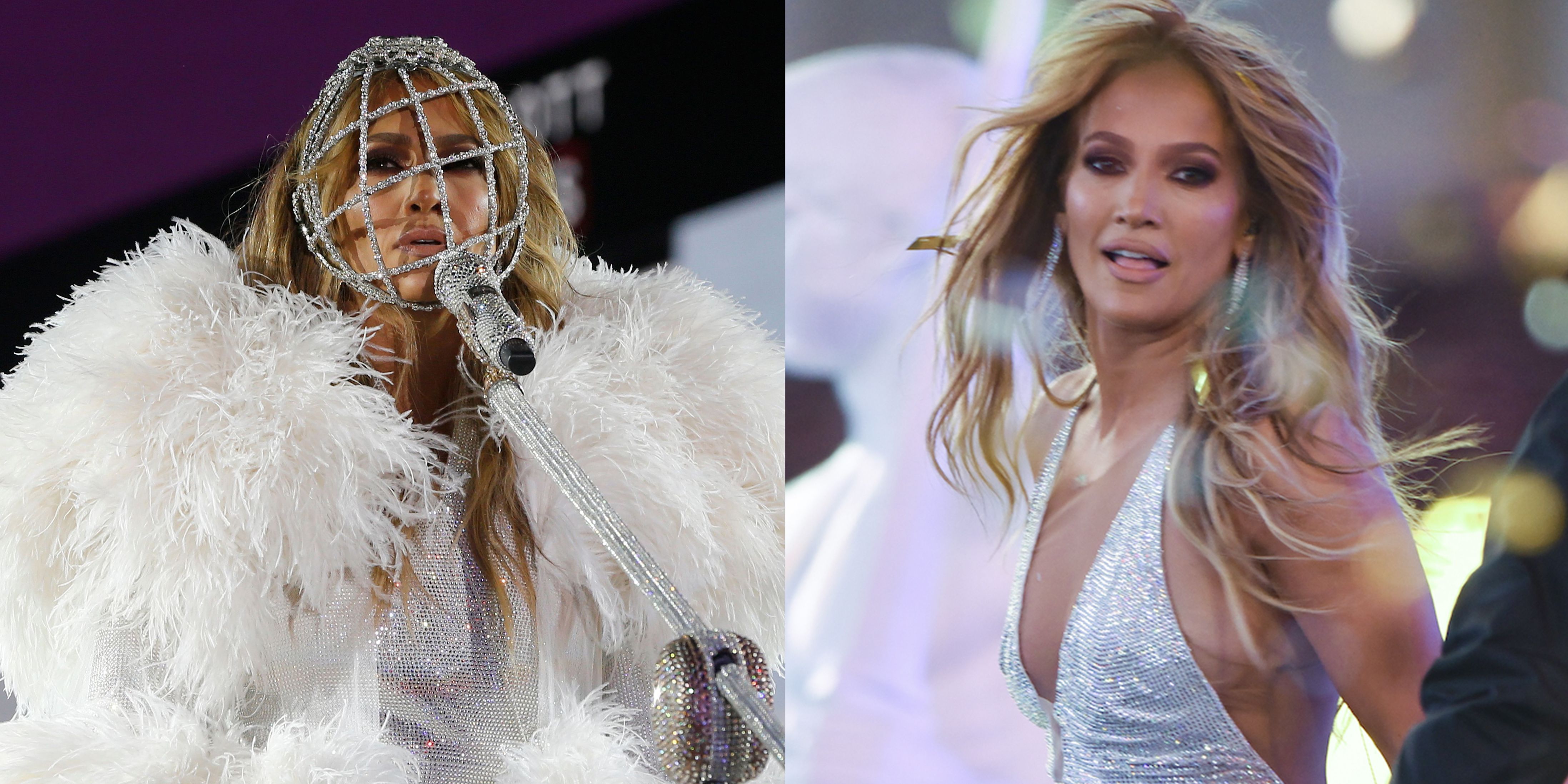 Jennifer Lopez Wears A Balmain Bodysuit And A Sparkly Face Cage