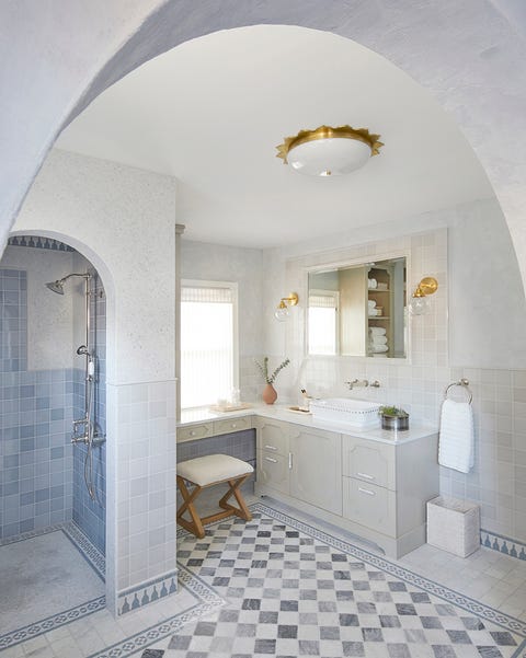 white and blue bathroom