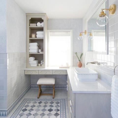 white and blue bathroom