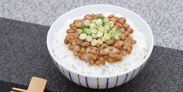 japanese cooked rice with natto