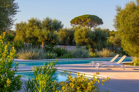 jardín con piscina de diseño