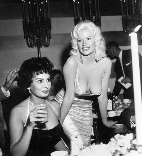 sophia loren and jayne mansfield at 20th century fox party