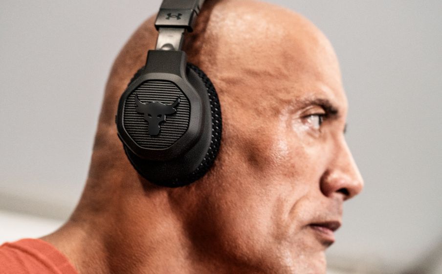Yellow Dwayne Johnson workout red Under Armour project rock headphones 
