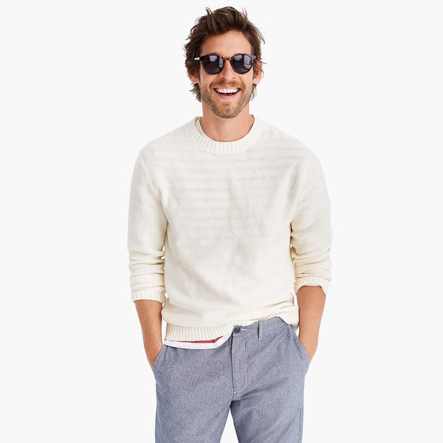 model wearing sunglasses and white sweater