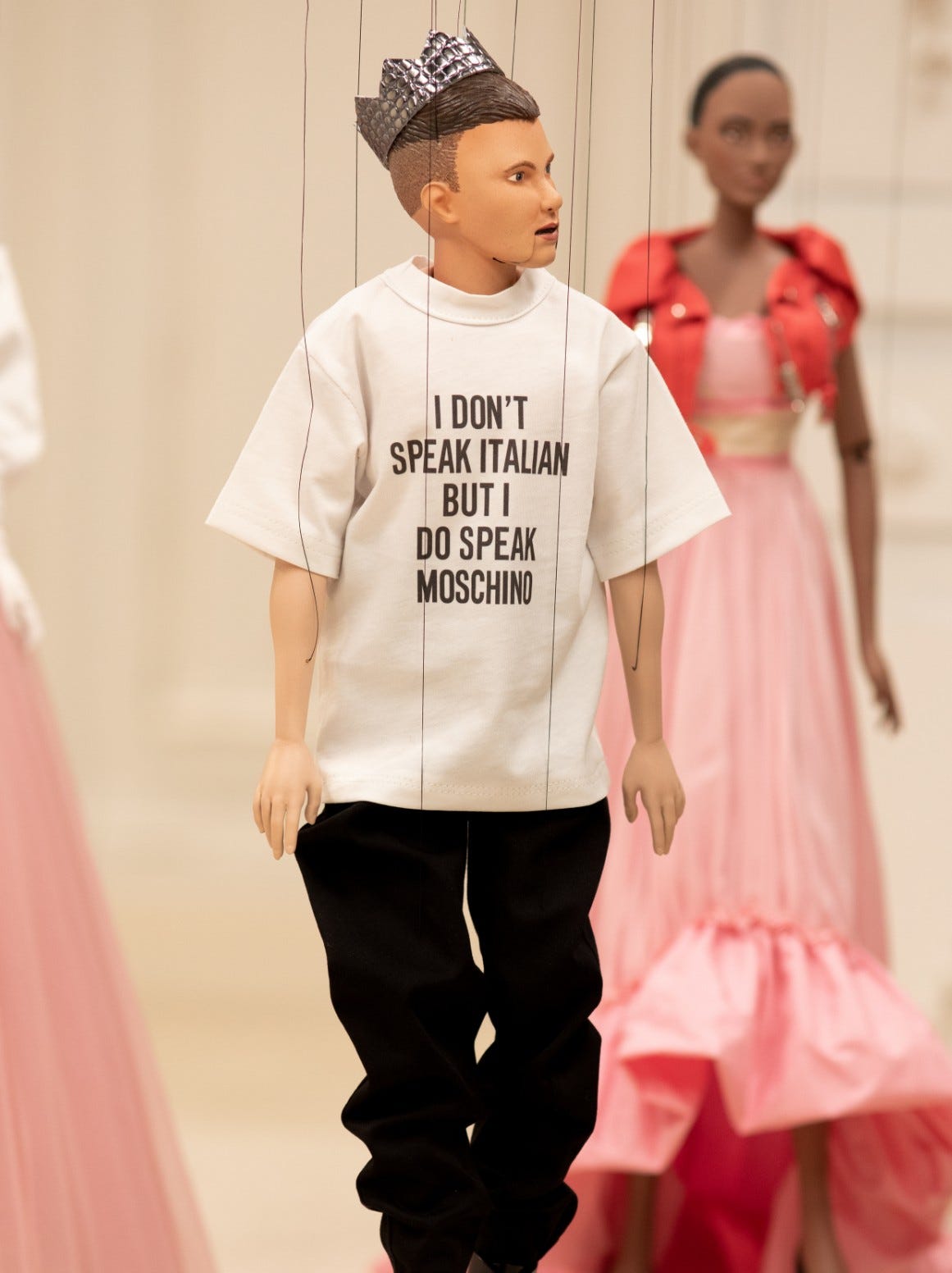 Jeremy Scott’s Moschino Collection, Displayed on Puppets, Reflects the ‘Upside-Down, Inside Out’ World