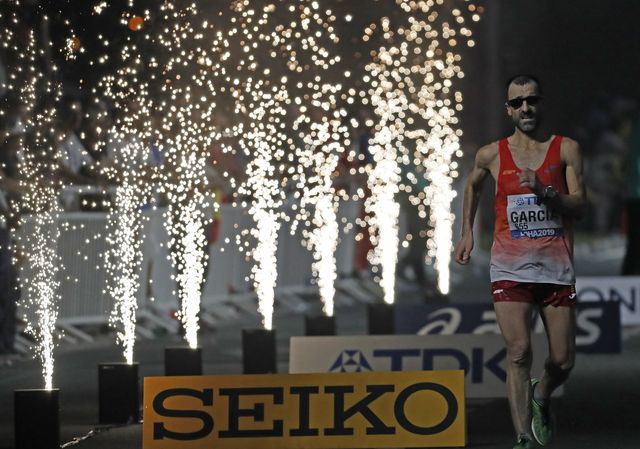 el atleta jesús Ángel garcía bragado compite en los 50 kilómetros marcha en el mundial de doha 2019, donde terminó 8º