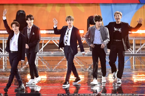 Jimin, Jungkook, Jin, V, and RM while performing in Central Park. Jimin, Jungkook, Jin, V, and RM while performing in Central Park.