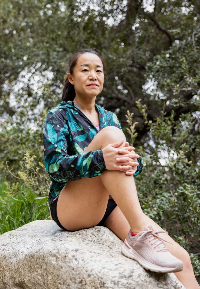 jinghuan liu tervalon in running clothes in los angeles in march 2021