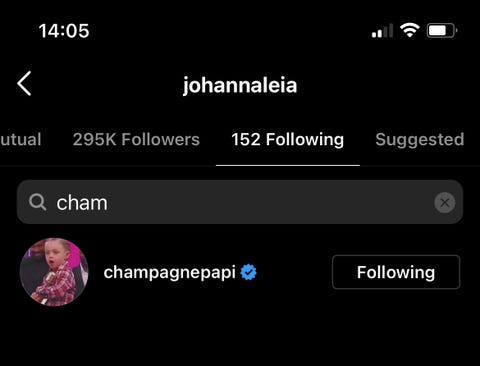 drake and johanna following each other on ig