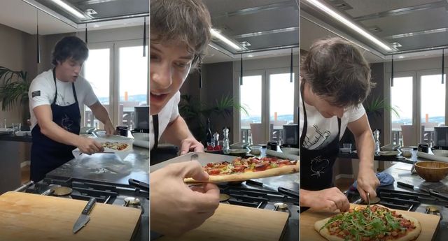 jordi cruz, haciendo una pizza en su cocina