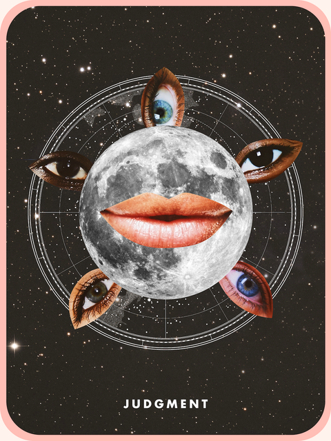 Referee Tarot Card Judgment tarot card showing the eye surrounding the full moon