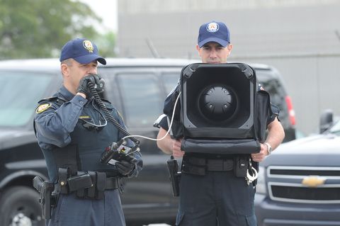june 3, 2010 police demonstrate the long range acoustic device lrad insp gary meissner, left, an