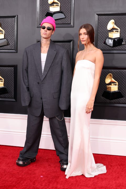 Justin and Hailey Bieber Kiss and Show PDA on Grammys 2022 Red Carpet