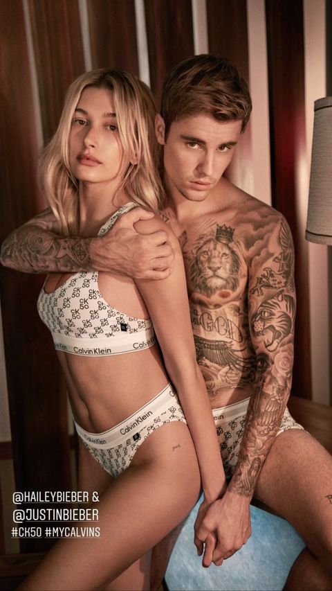 480px x 853px - Justin Bieber and Hailey Baldwin Kiss in Underwear for Calvin Klein