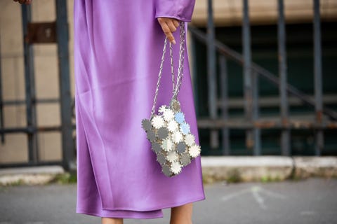 street style paris fashion week haute couture fall winter 2021 2022 day three justyna czerniak wears paco rabanne
